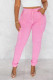 Pink Casual Solid Patchwork Pocket High Waist Pencil Solid Color Bottoms