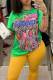 Green Casual Print Patchwork O Neck T-Shirts