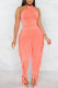Pink Fashion Casual Solid Tassel Patchwork O Neck Sleeveless Two Pieces