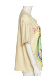 Khaki Fashion Casual Print Basic O Neck T-Shirts