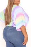 Colour Fashion Casual Patchwork V Neck Tops
