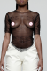 Black Sexy Solid Mesh Half A Turtleneck T-Shirts