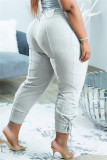 Grey Fashion Casual Solid Basic Regular High Waist Trousers