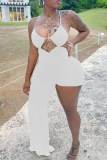 Rose Red Sexy Solid Hollowed Out Patchwork Asymmetrical Spaghetti Strap Straight Jumpsuits