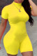 Yellow Fashion Casual Solid Patchwork Basic Turtleneck Skinny Romper