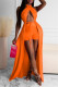 Orange Fashion Sexy Solid Backless Halter Sleeveless Two Pieces