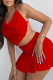 Red Sexy Solid Backless Halter Sleeveless Two Pieces