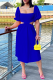Blue Fashion Solid Hollowed Out Square Collar Cake Skirt Dresses