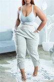 Grey Fashion Casual Solid Basic Regular High Waist Trousers