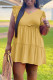 Yellow Casual Solid Patchwork Fold Stringy Selvedge V Neck A Line Plus Size Dresses