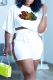 White Fashion Print Patchwork O Neck Short Sleeve Two Pieces