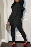Black Casual Solid Patchwork Buckle Turndown Collar Long Sleeve Three Pieces