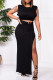 Black Fashion Casual Solid Bandage Slit O Neck Sleeveless Two Pieces