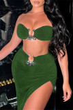 Green Fashion Sexy Solid Backless Strapless Sleeveless Two Pieces