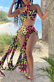 Colour Fashion Sexy Print Tassel Bandage Backless Swimwears (Without Paddings)