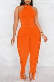 Pink Fashion Casual Solid Tassel Patchwork O Neck Sleeveless Two Pieces