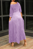 Rose Red Casual Print Patchwork Asymmetrical Oblique Collar Irregular Dress Dresses