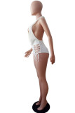 White Fashion Sexy Solid Hollowed Out Backless Swimwears (Without Paddings)