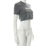 Grey Fashion Print Backless O Neck T-Shirts