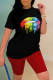 Red Fashion Casual Lips Printed Basic O Neck Short Sleeve Two Pieces