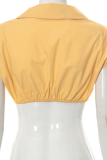 Yellow Fashion Solid Patchwork Turndown Collar Tops