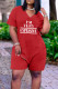 Red Casual Print Patchwork V Neck Straight Rompers