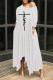 White Fashion Casual Print Basic Oblique Collar Irregular Dress