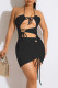 Black Sexy Solid Bandage Hollowed Out Patchwork Halter Pencil Skirt Dresses