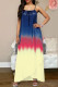 Blue Yellow Fashion Sexy Print Backless Spaghetti Strap Long Dress
