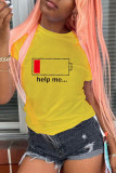 Yellow Fashion Casual Print Basic O Neck T-Shirts