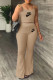 Khaki Fashion Simplicity Print Letter Spaghetti Strap Sleeveless Two Pieces