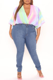 Colour Fashion Casual Patchwork V Neck Tops