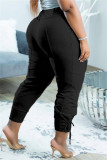 Grey Fashion Casual Solid Basic Regular High Waist Trousers
