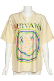 Khaki Fashion Casual Print Basic O Neck T-Shirts
