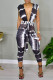 Black Sexy Print Bandage Patchwork V Neck Regular Rompers