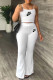 White Fashion Simplicity Print Letter Spaghetti Strap Sleeveless Two Pieces