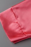 Watermelon Red Casual Solid Patchwork Turndown Collar Loose Jumpsuits