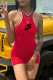 Red Fashion Casual Print Letter V Neck Rompers