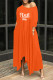Orange Fashion Casual Letter Print Basic Oblique Collar Irregular Dress Dresses