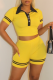 Yellow Fashion Casual Solid Patchwork Turndown Collar Short Sleeve Two Pieces