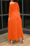Rose Red Casual Print Patchwork Asymmetrical Oblique Collar Irregular Dress Dresses