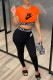 Orange Fashion Casual Print Patchwork Letter O Neck Short Sleeve Two Pieces