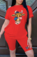 Red Fashion Print American Flag Patchwork O Neck Short Sleeve Two Pieces