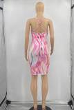 Colour Sexy Print Patchwork Spaghetti Strap One Step Skirt Dresses