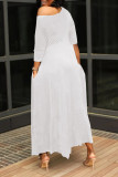 Rose Red Casual Print Patchwork Asymmetrical Oblique Collar Irregular Dress Dresses