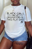 White Fashion Casual Letter Print Basic O Neck T-Shirts