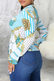 Black Fashion Print Patchwork Turndown Collar Tops