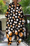 Black Fashion Casual Dot Print Patchwork Turndown Collar Loose Jumpsuits