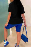 Red Fashion Casual Lips Printed Basic O Neck Short Sleeve Two Pieces