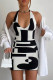 Black Sexy Print Patchwork V Neck Pencil Skirt Dresses